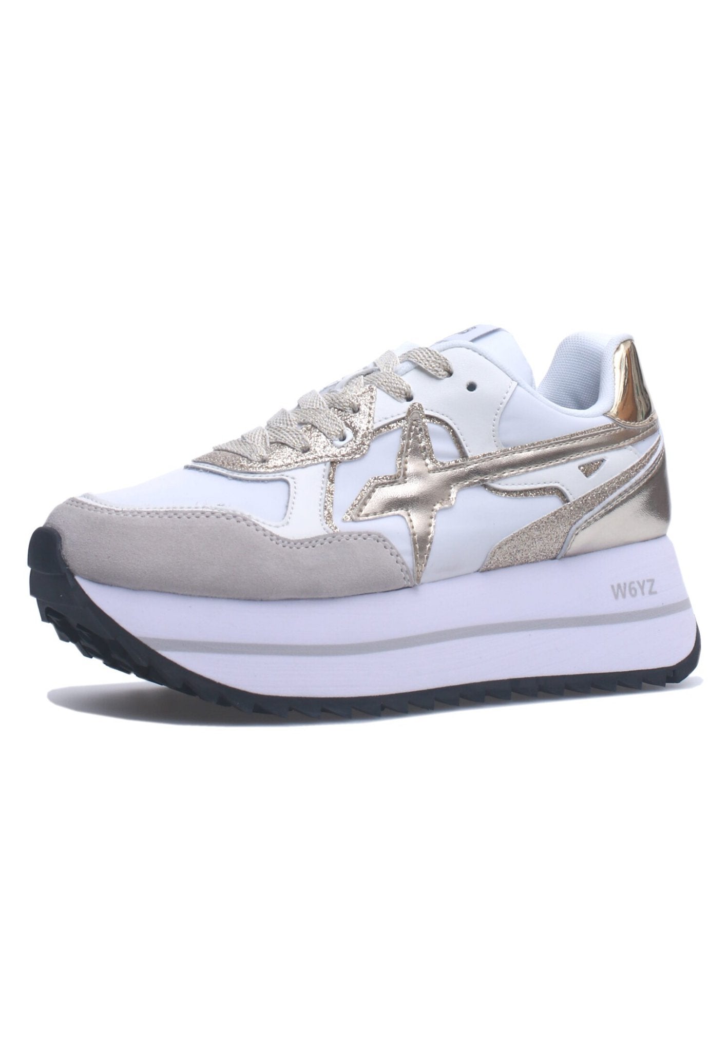 Sneakers W6yz Modello Dewa Bianca con profili  platino
