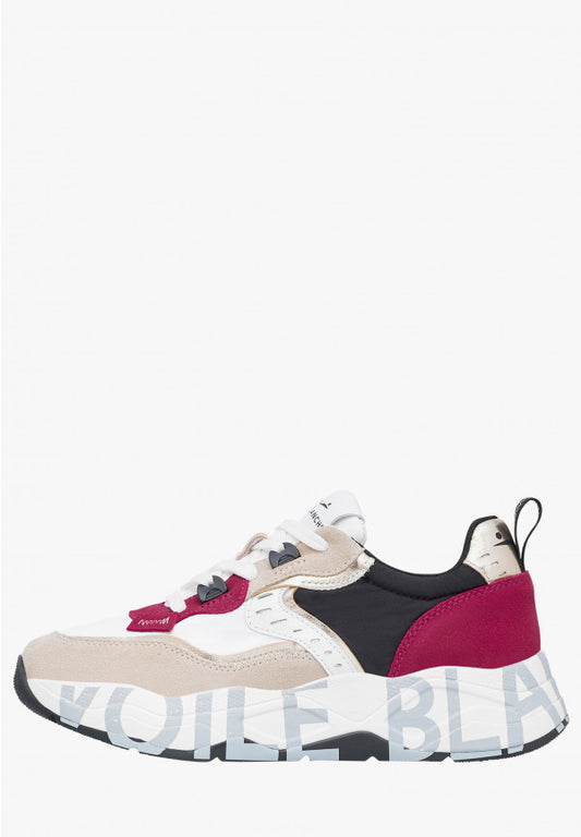 VOILEBLANCHE CLUB105. SNEAKERS IN SUEDE E TESSUTO TECNICO BEIGE-BORDEAUX-NERO