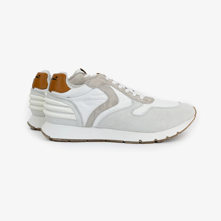 Sneakers Liam Power Voile Blanche Bianca Grigia con profili cuoio
