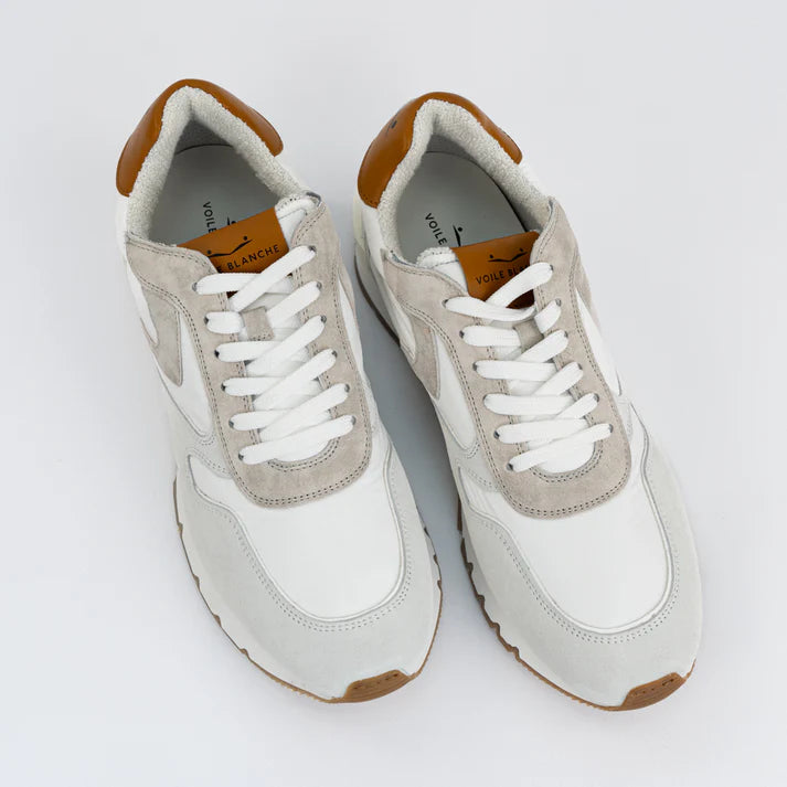 Sneakers Liam Power Voile Blanche Bianca Grigia con profili cuoio