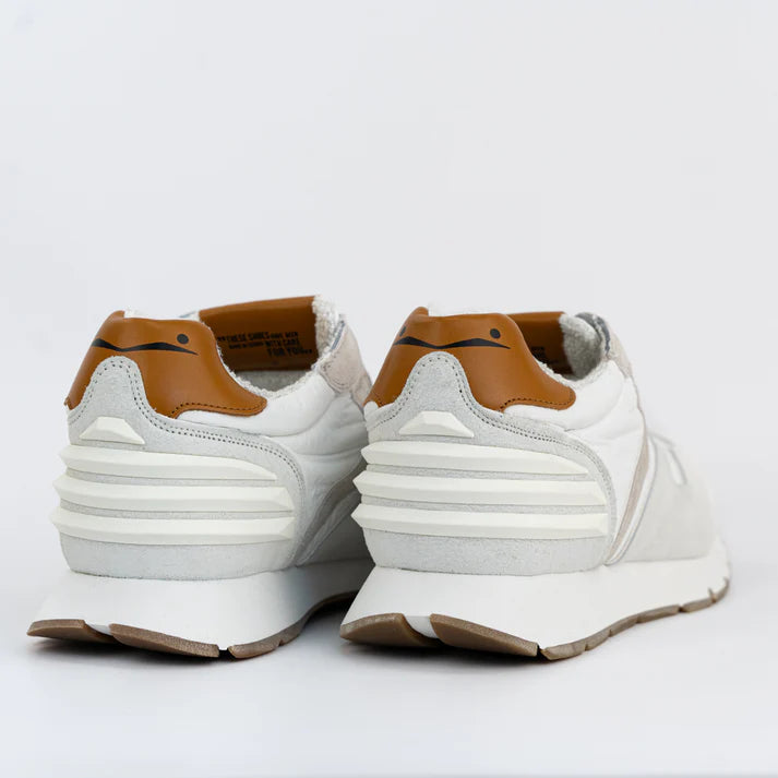 Sneakers Liam Power Voile Blanche Bianca Grigia con profili cuoio