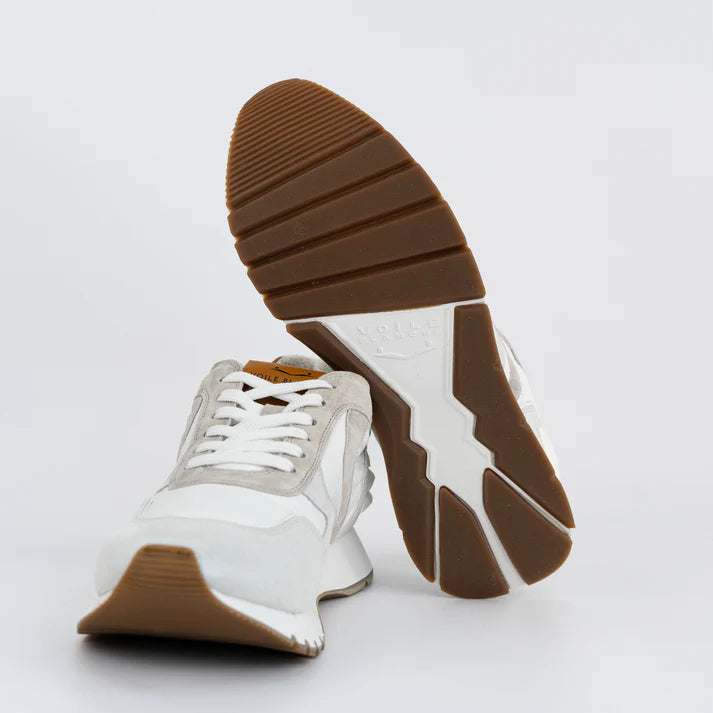Sneakers Liam Power Voile Blanche Bianca Grigia con profili cuoio