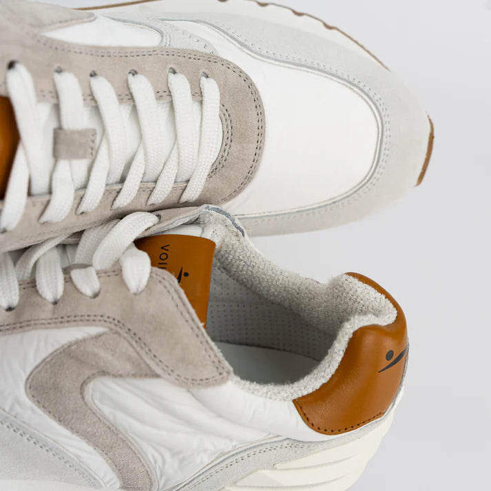 Sneakers Liam Power Voile Blanche Bianca Grigia con profili cuoio